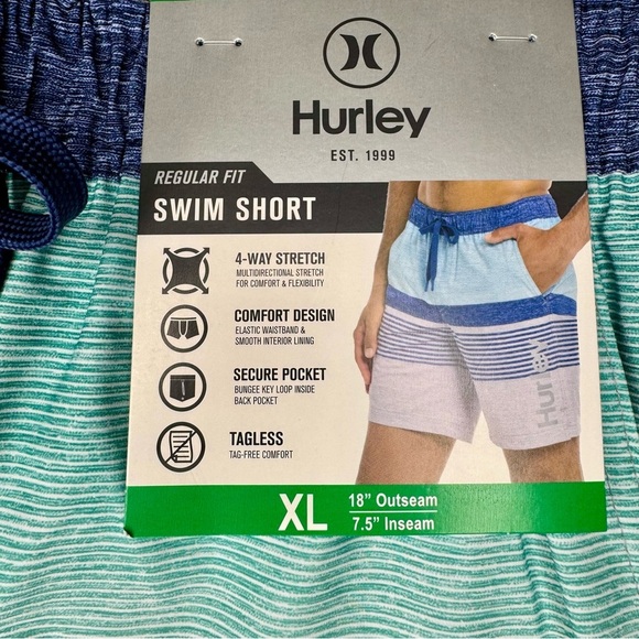 Hurley Volley Swim Shorts Swimming Trunks Board Shorts Blue Stripes XL NWT - Picture 9 of 10